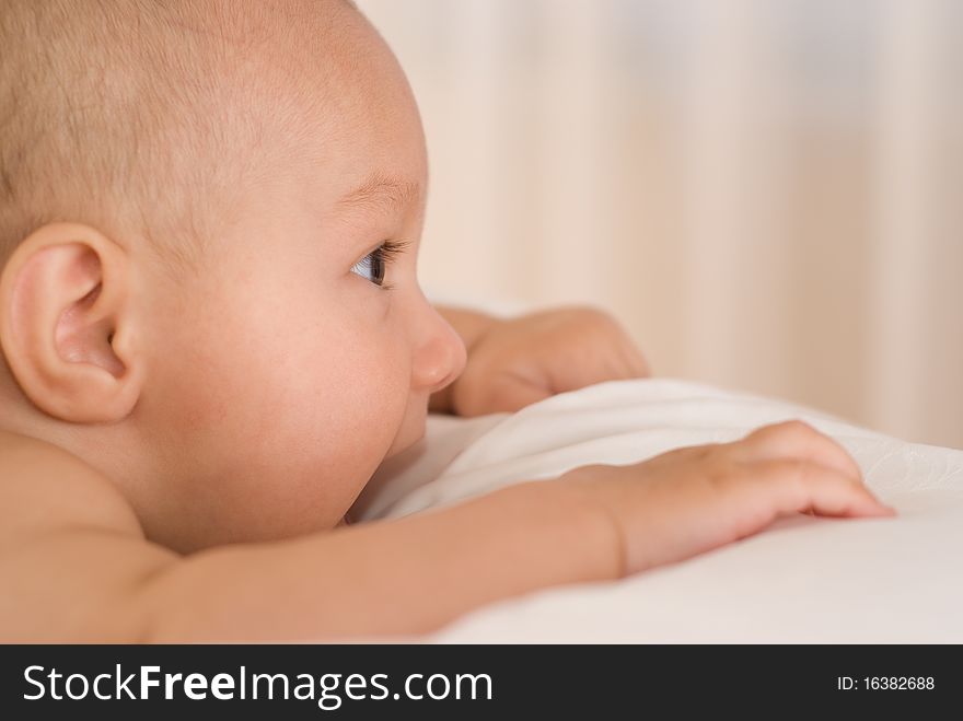 Portrait of a beautiful newborn on a white