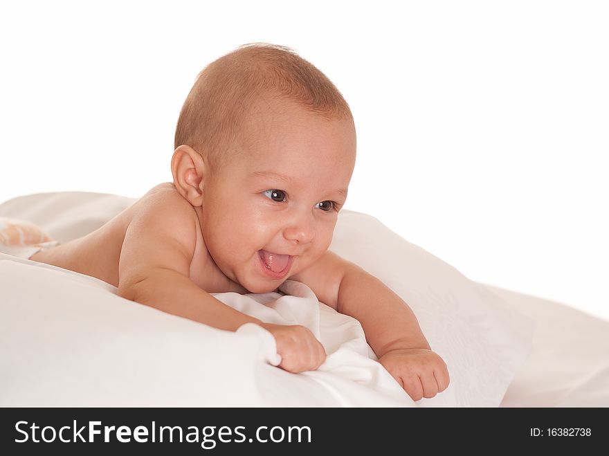 Portrait of a beautiful newborn on a white background