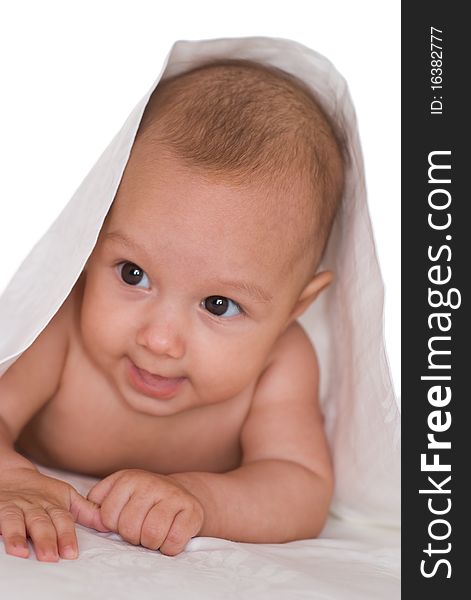 Portrait of a beautiful newborn on a white