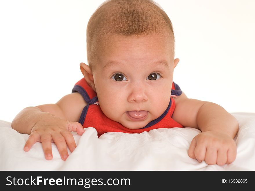 Portrait of a beautiful newborn in red