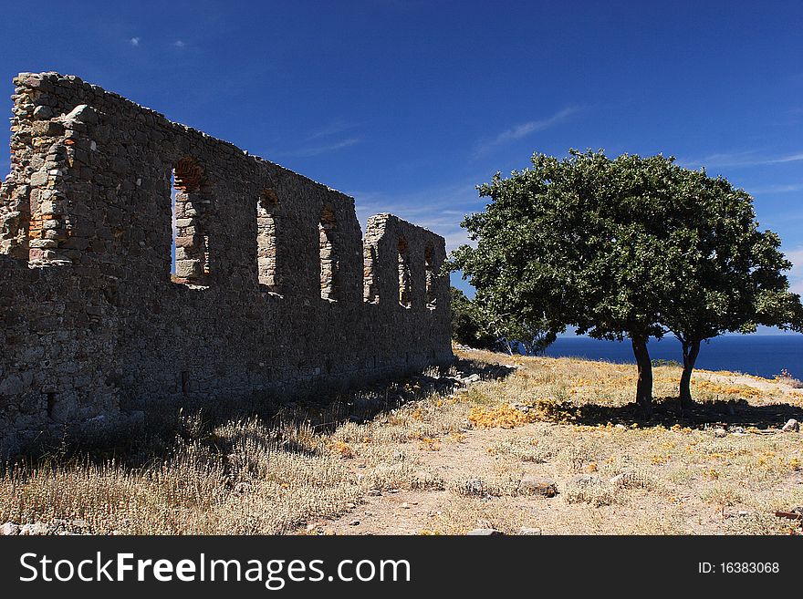 Castle ruins on hill near Myrina