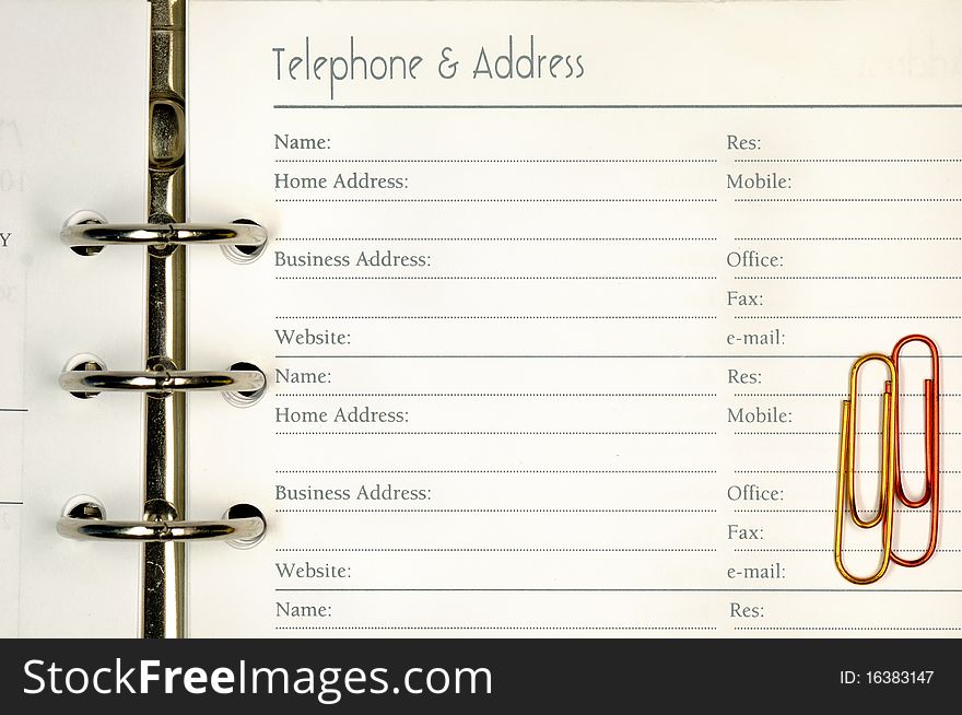 Telephone and address form