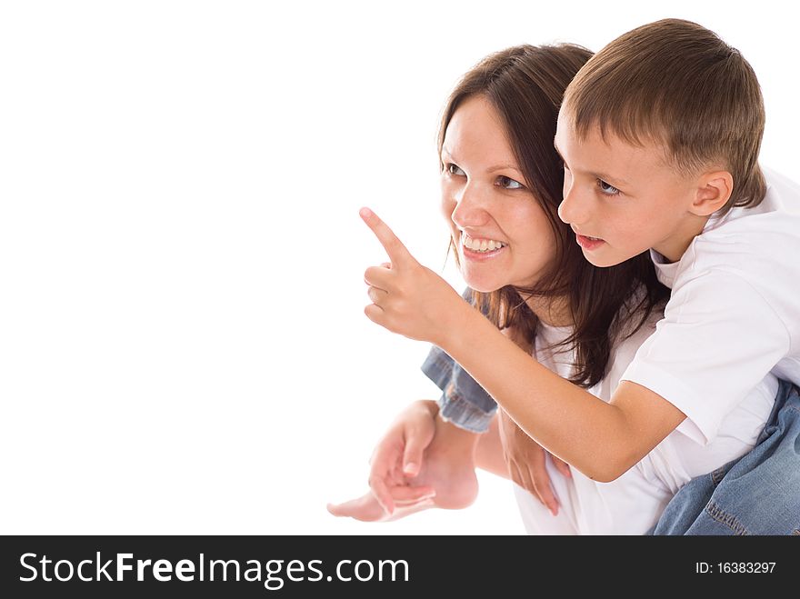 Happy mother with her child together on a white background