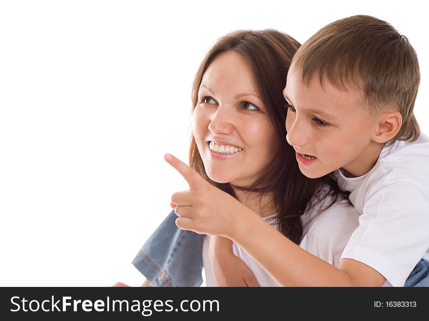 Happy mother with her child together on a white background