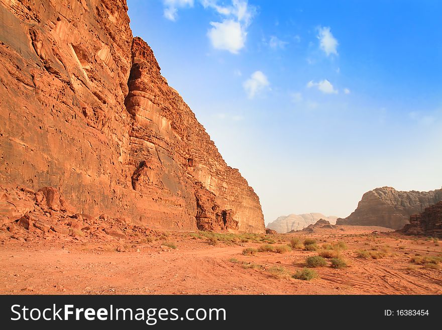 View on desert rock formation - Wadi Rum, Jordan