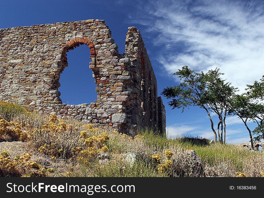 Castle ruins on hill near Myrina