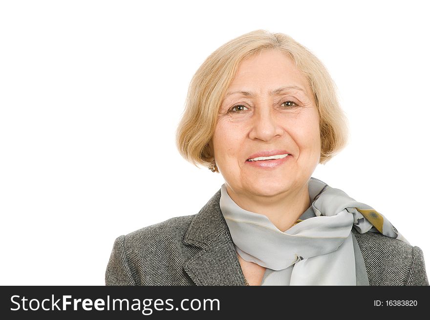Portrait of a senior woman standing confidently isolated on white background