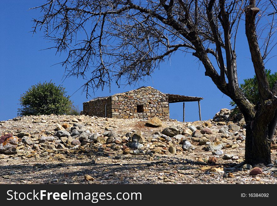 Abandoned stone house on Lemnos island