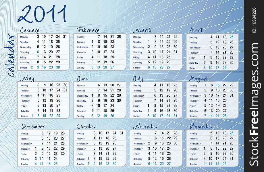 Blue graphic all-months calendar