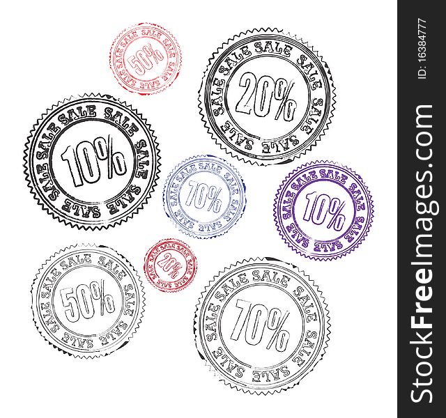 Set of vector stamps with sale symbol. Set of vector stamps with sale symbol