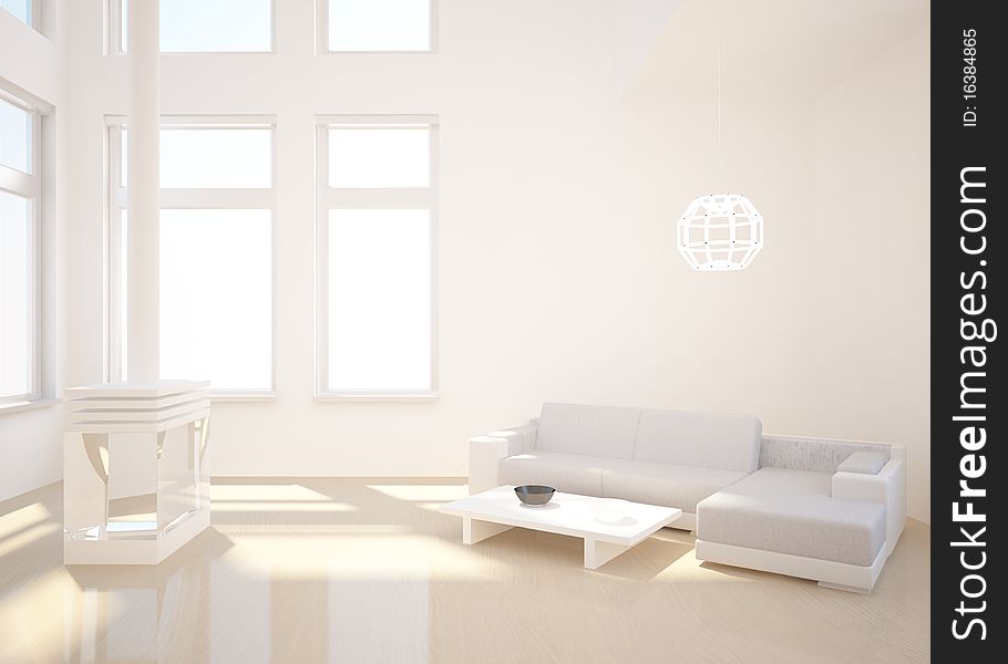 White modern interior concept with furniture. White modern interior concept with furniture