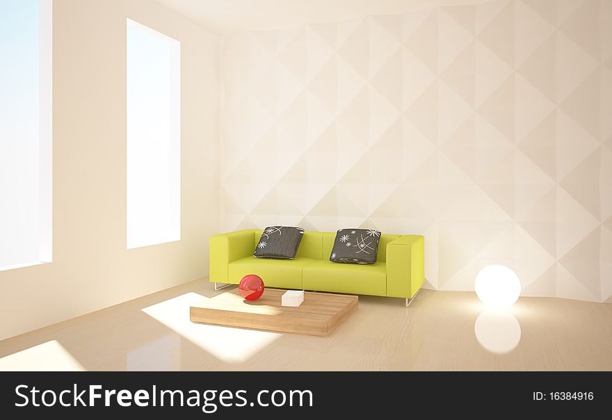 Colored modern interior composition with green furniture. Colored modern interior composition with green furniture