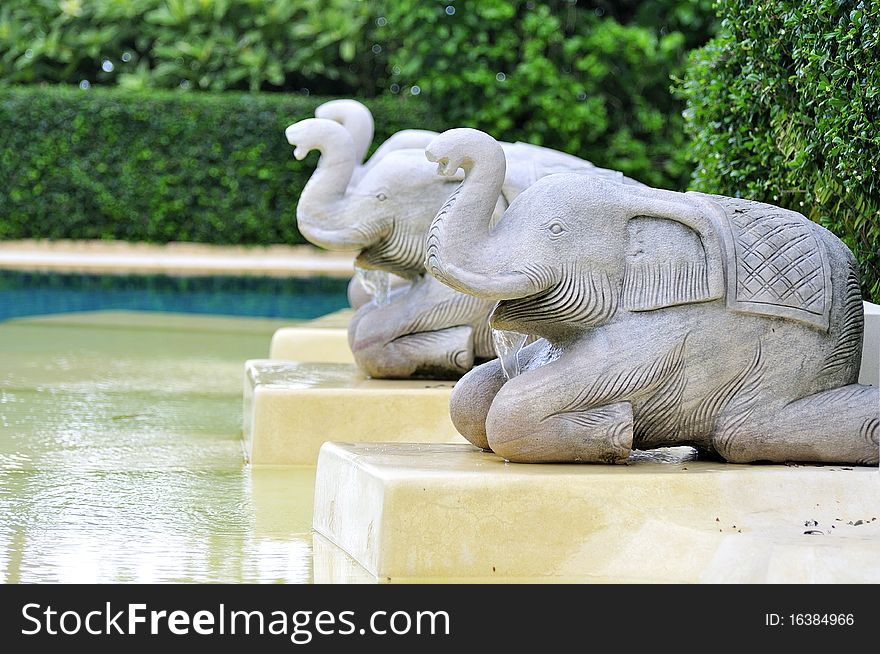 Three elephents sculpture at thailand resort