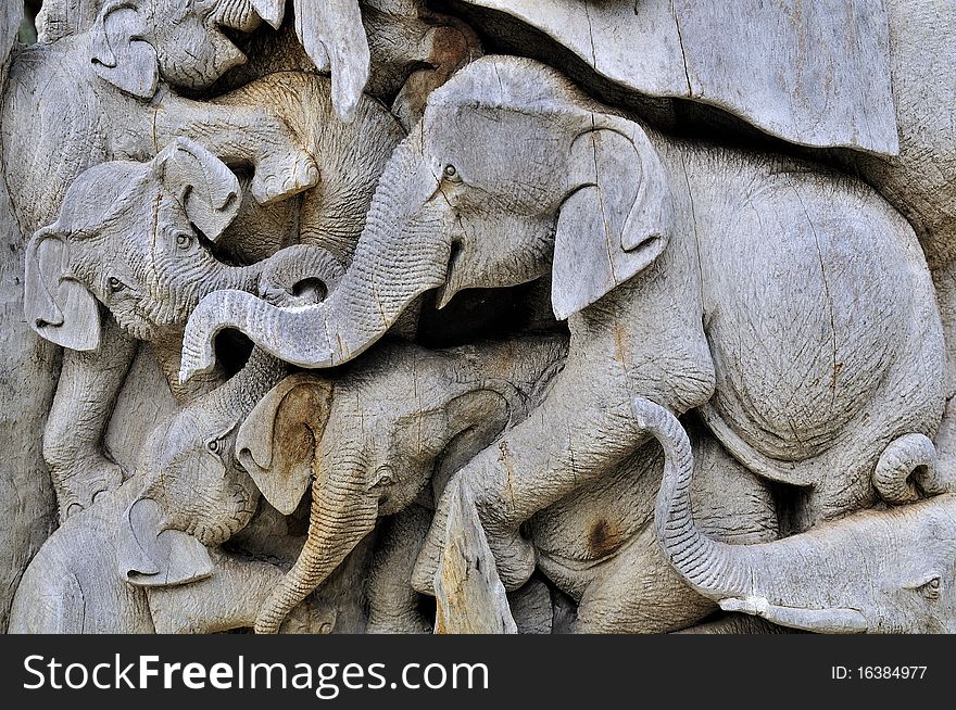 The carving of elephent wood at thailand resort