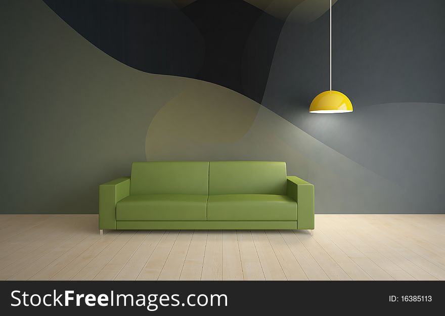 Dark modern interior composition with green furniture. Dark modern interior composition with green furniture