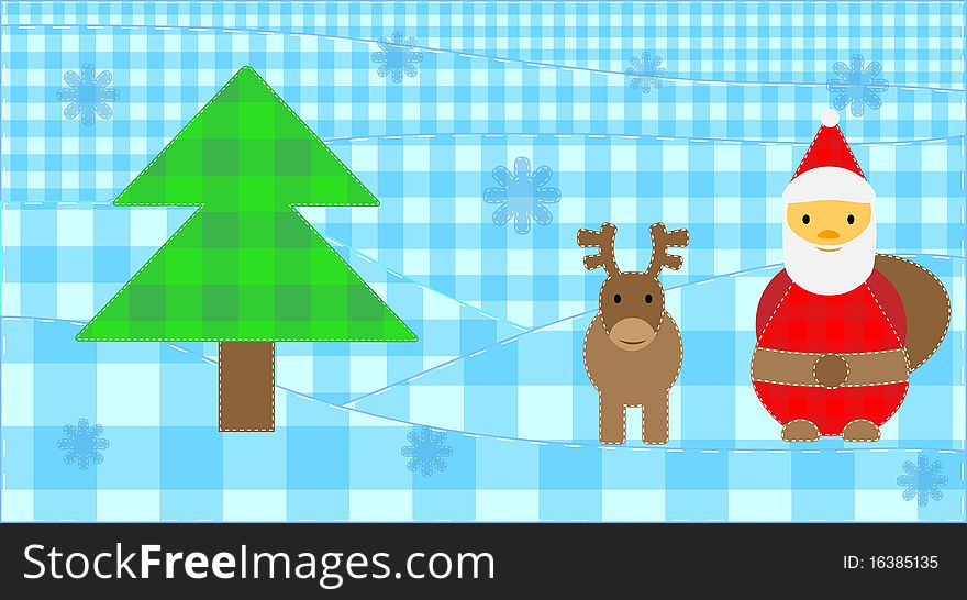 Santa Claus and his deer on the winter background. Santa Claus and his deer on the winter background
