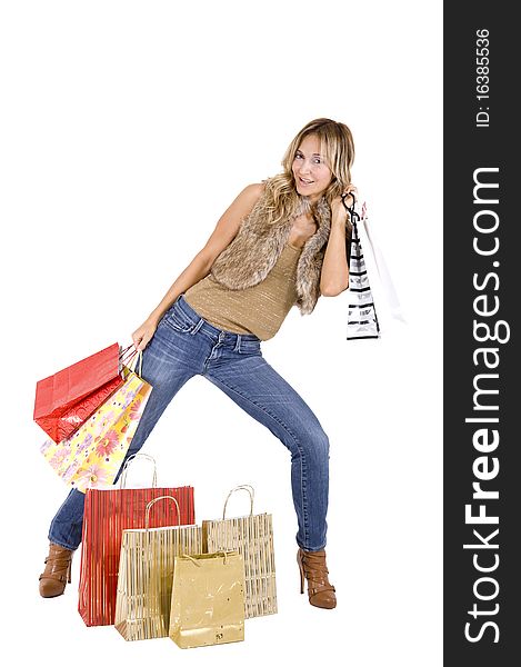 Sexy blond woman with shopping bags