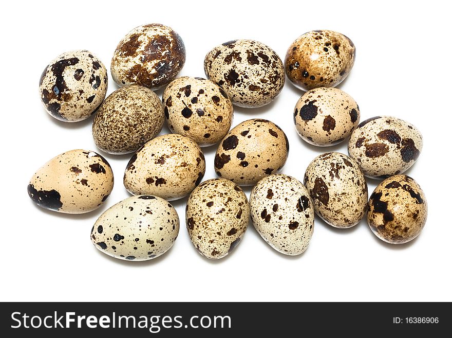 Quail eggs on white background