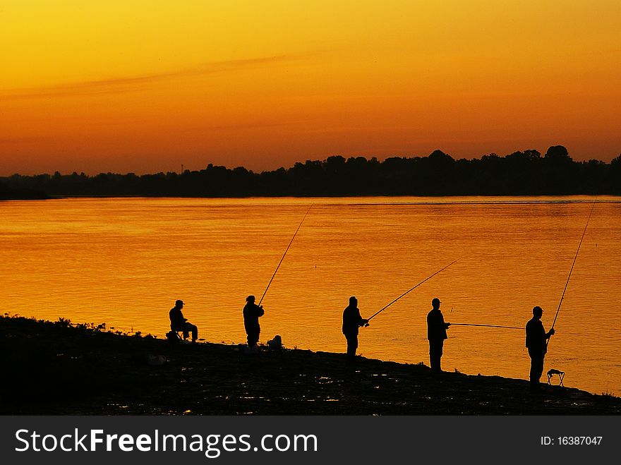 Evening fishing in the river. Evening fishing in the river