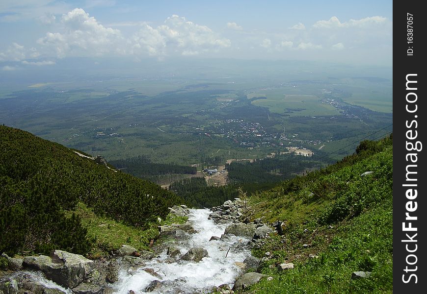 Rapid mountain river seeps of the valley