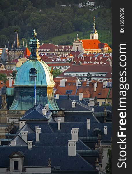 View of Prague at sunset from the  Letna hill