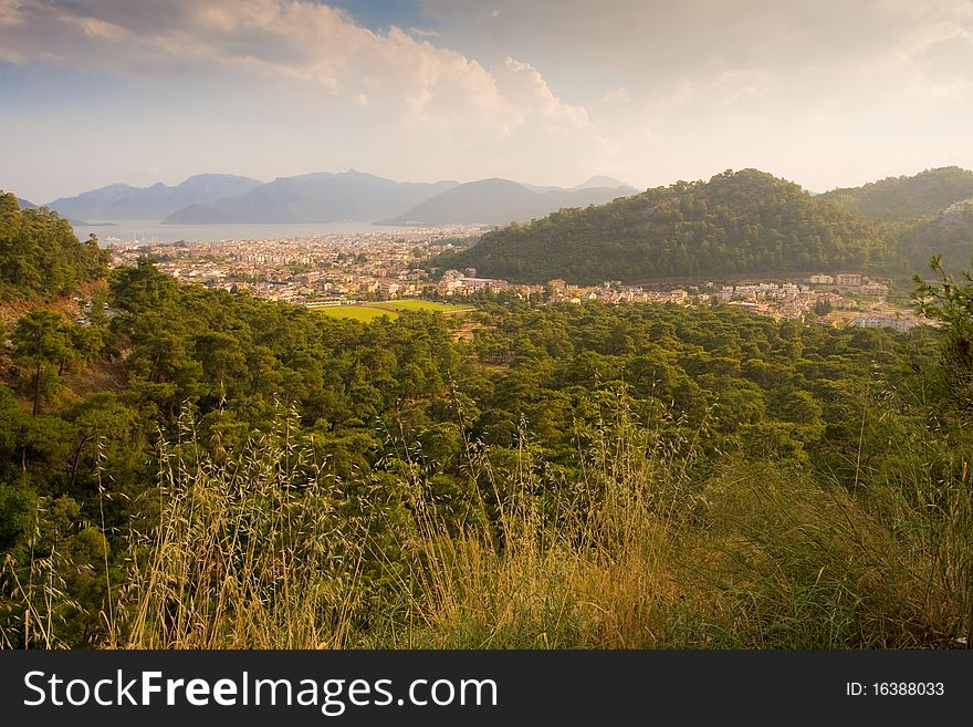 View Of The City Marmaris. Mountains And Sea. Turk