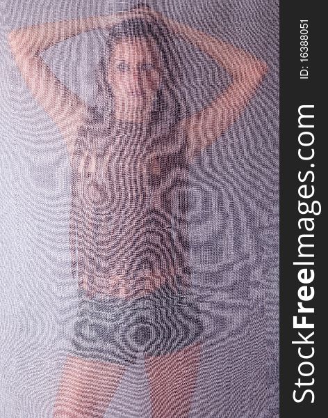 Woman Posing Behind Transparent Curtain