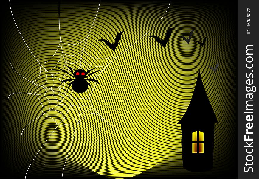 Vector illustration spider net and flying bats. Vector illustration spider net and flying bats