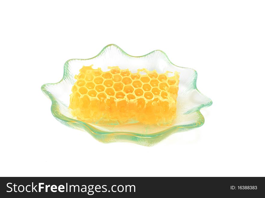 Closeup of isolated honeycomb slice. Closeup of isolated honeycomb slice