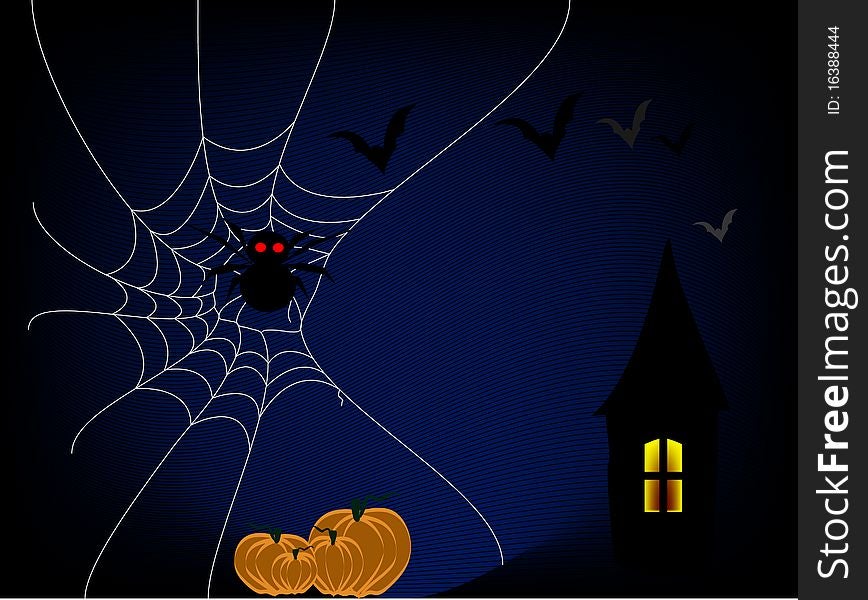 Vector illustration spider net and flying bats. Vector illustration spider net and flying bats