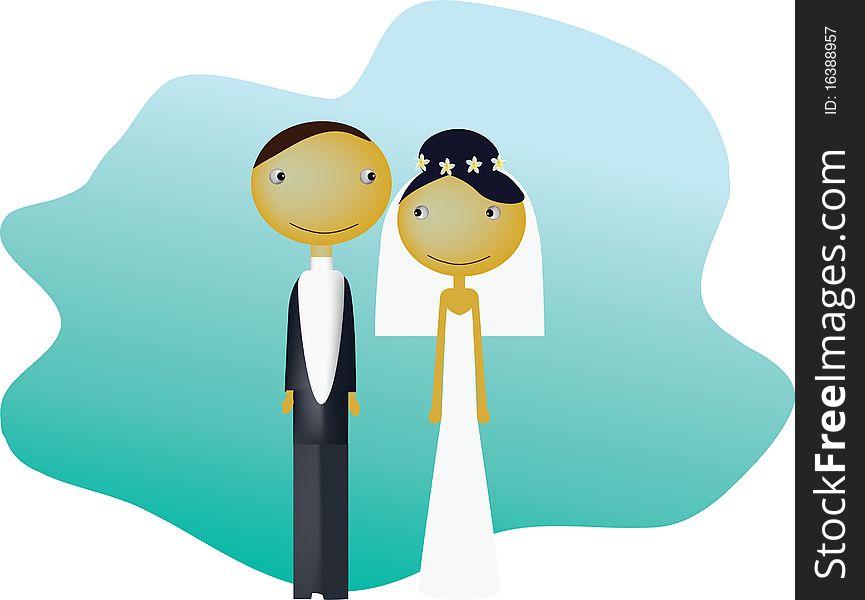 Editable vector illustration of happy wedding couple