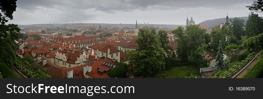 Panorama Of Prague In A Bad Weather Day.