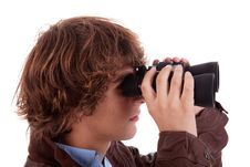 Young Boy Looking Through Binoculars Stock Image Young Boy Looking Through Binoculars Stock Image