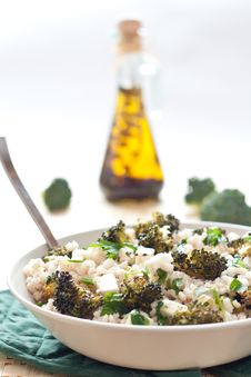 Roasted Broccoli And Farro Salad With Feta Stock Photography