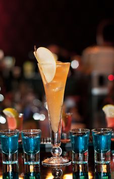 Long Apple Cocktail With Four Blue Shots Stock Photography Long Apple Cocktail With Four Blue Shots Stock Photography