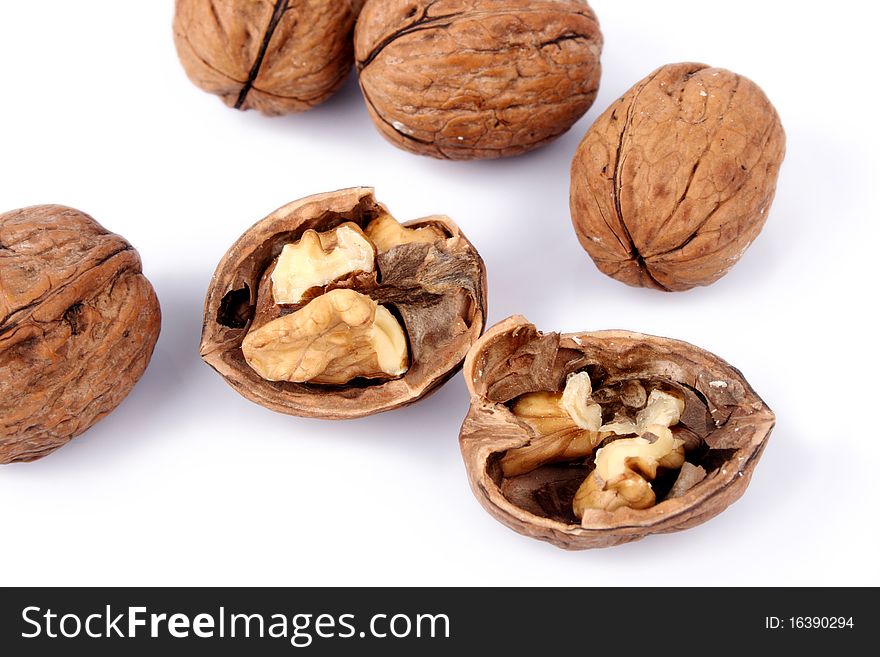 Close-up walnut on a white background