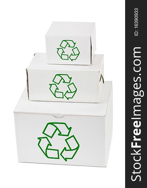 Stack of boxes with recycling sign