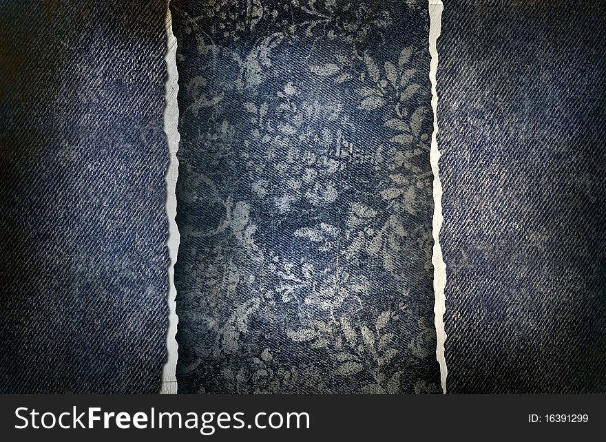 Grungy denim with faded floral effect background