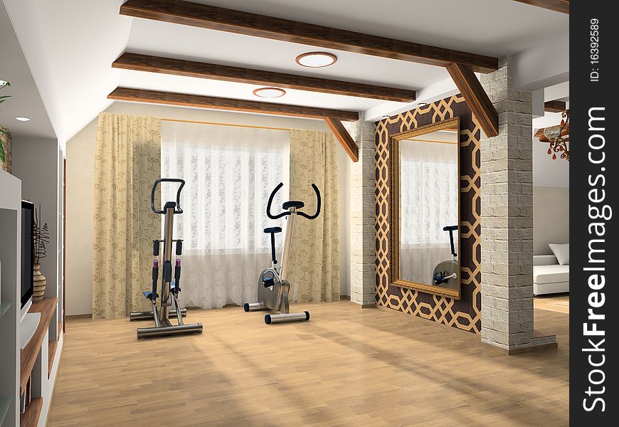 Interior room with exercise machines. Interior room with exercise machines