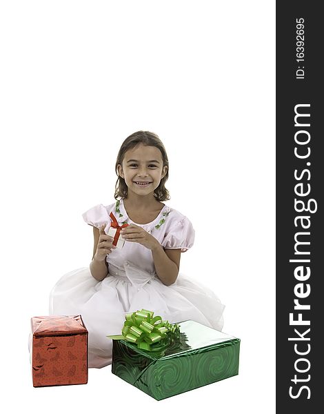 The girl with boxes of gifts, isolated. The girl with boxes of gifts, isolated