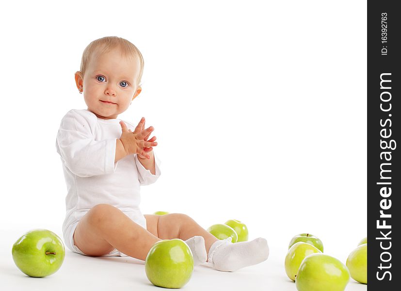 Child with apple isolated on white. Child with apple isolated on white