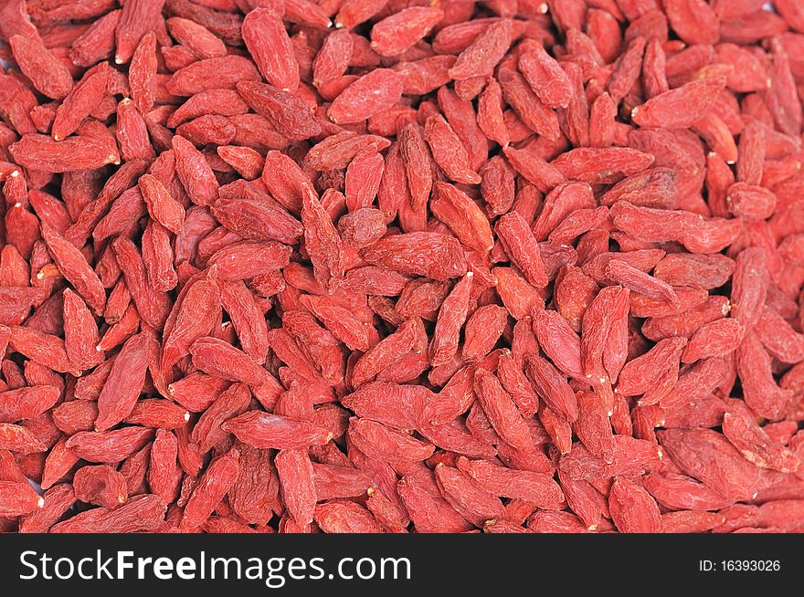 Closeup of red dried wolfberry.