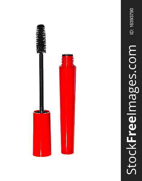 Black mascara for eyes isolated white background