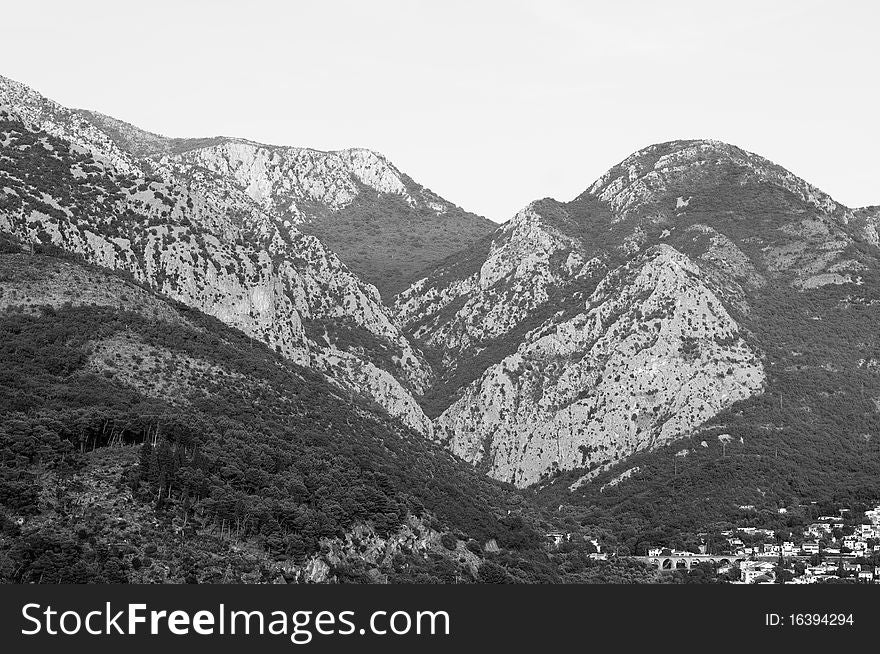 Hills in Montenegro in black and white theme. Hills in Montenegro in black and white theme