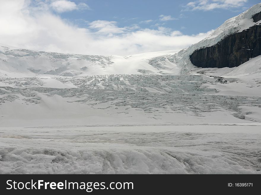 Athabasca Glacier on Icefield Parkway in summer