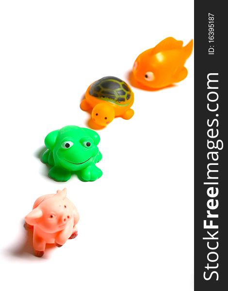 Various animal toys with a white background. Various animal toys with a white background