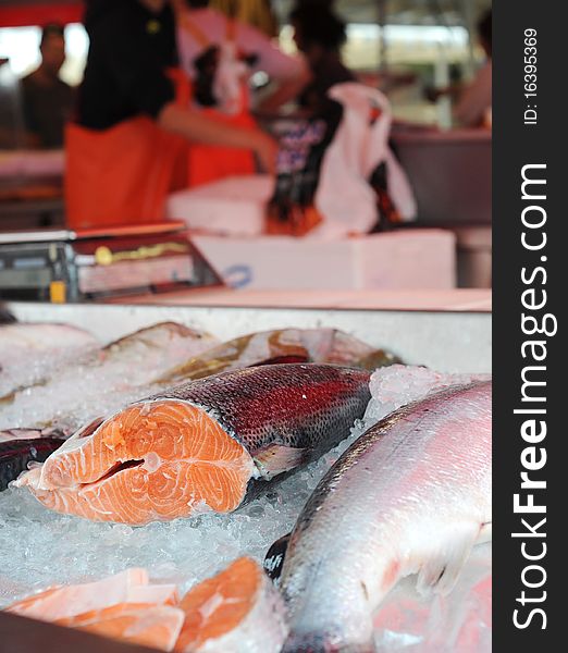 Detailed view of fish displayed at a fish market in Bergen