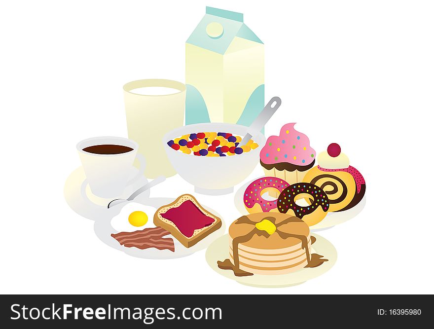 An illustration of a breakfast meal. An illustration of a breakfast meal