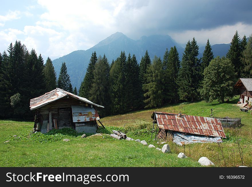 Abandoned alpine farm in Italian Dolomites. Abandoned alpine farm in Italian Dolomites.