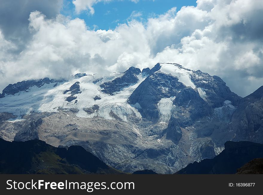 Marmolada peak (3343m.) - the highest point of Italian Dolomites. Marmolada peak (3343m.) - the highest point of Italian Dolomites.